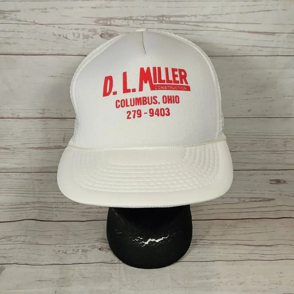SHOWBOAT D.L. Miller Construction Trucker Hat Mens Snapback White Red Vintage